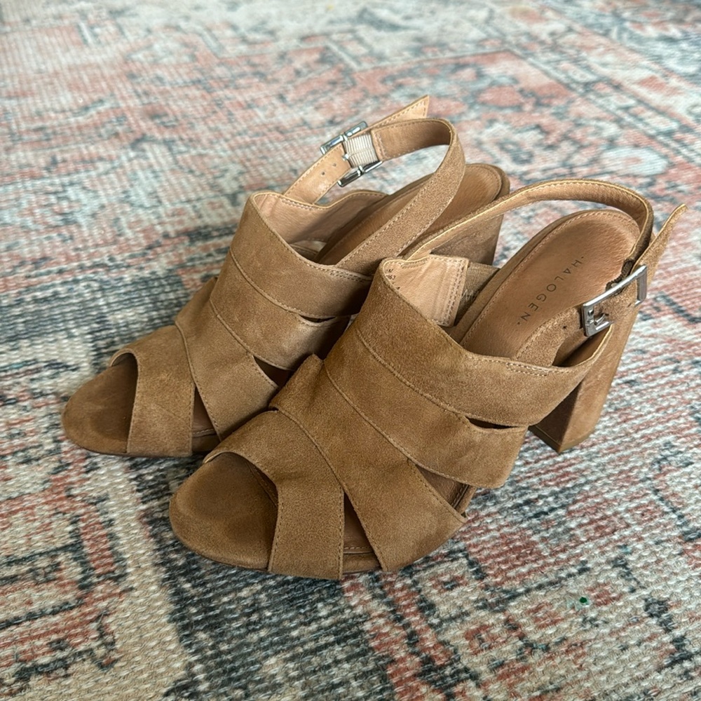 Halogen Tan Suede Heeled Sandals size 6.5